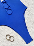 High Neck Lace Up High Leg Cut Women Swimwear One Piece Swimsuit Female Backless Monokini Hollow Out Bathing Suit Swim Bodysuit