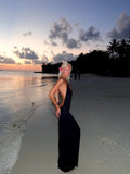 Tossy Women Halter Backless Bodycon Maxi Dress Open Back Spaghetti Strap Gold Ring Evening Party Gown Summer Beach Long Dress