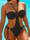 S - XXL Sexy Halter Wrinkled Cut Out One Piece Swimsuit Women Swimwear Female Padded High Leg Cut Bather Bathing Suit Swim V7562