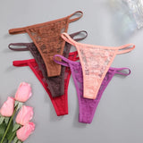4Pcs/Set Sexy Lace Floral G-Strings Underwear For Women Solid Color Perspective Breathable Panties Female Low Rise Elastic Thong
