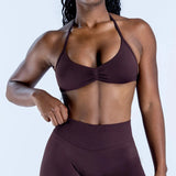 D-LOgo Women Halter Neck 2Pcs Yoga Outfit Padded Sports Bra High Waist Peach Butt Seamless Gym Fitness Short