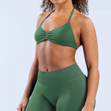 D-LOgo Women Halter Neck 2Pcs Yoga Outfit Padded Sports Bra High Waist Peach Butt Seamless Gym Fitness Short