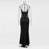 Tossy Women Halter Backless Bodycon Maxi Dress Open Back Spaghetti Strap Gold Ring Evening Party Gown Summer Beach Long Dress