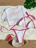 Cute Halter Bikini 3 Pieces Cherry Print 2026 Sexy & Fresh Feeling Bathing Suit Three-Piece Swimsuit Dark Blue Beach Swimwear