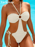 S - XXL Sexy Halter Wrinkled Cut Out One Piece Swimsuit Women Swimwear Female Padded High Leg Cut Bather Bathing Suit Swim V7562