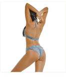 Women's Sexy Denim Bikini Set Two-Piece Swimwear Summer Beach Pool Party Clubwear Y2K Adjustable Ties Retro Cowgirl Swimsuits