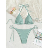 Glitter Sparkling Halter High Leg Cut Bikini Female Swimsuit Women Swimwear Two-Pieces Bikini Set Bather Bathing Suit Swim V5501