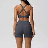 2PCS Sportswear With Pocketed Yoga Set Gym Clothes Yoga Suits For Women Tracksuits Sports Shorts Crossover Bra Gym Leggings