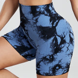 2PCS Tie Dye Butt Lifting Sexy Gym Shorts Woman Skinny Stretch High Waist Sport Shorts Casual Seamless