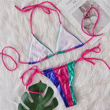 Splicing Halter High Leg Cut Strappy Two-Pieces Bikini Set Bikini Female Swimsuit Bathing Suit Women Swimwear Bather Swim V6116