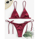 5 Colors Satin High Leg Cut Brazilian Two-Pieces Bikini Set Bikini Female Swimsuit Bathing Suit Women Swimwear Bather Swim V4964