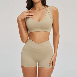 2PCS Yoga Shorts Set Women Tracksuits Gym Clothes Fitness Sports Suit Female Shockproof Bra High Waist Shorts Set Sportswear