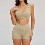 2PCS Yoga Shorts Set Women Tracksuits Gym Clothes Fitness Sports Suit Female Shockproof Bra High Waist Shorts Set Sportswear