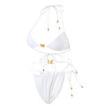 Metal Butterfly Halter High Cut Leg Bikini Women Swimwear Two-Pieces Bikini Set Female Swimsuit Bather Bathing Suit Swim V6460