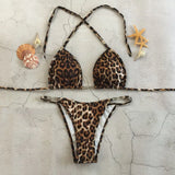 Two Sets Female Swimwears Leopard Suit Swimming Bikini Stretch Swimsuits G-String Beach Swimwears Low Waist Tankinis Set