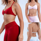 D-LOgo Women Halter Neck 2Pcs Yoga Outfit Padded Sports Bra High Waist Peach Butt Seamless Gym Fitness Short