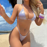 Halter Glitter Sparkling High Leg Cut Bikini Women Swimwear Female Swimsuit Two-Pieces Bikini Set Bather Bathing Suit Swim V5102