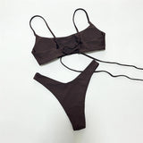 Lace Up Brazilian High Cut Leg Bikini Female Swimsuit Two-Pieces Bikini Set Women Swimwear Padded Bathing Suit Bather Swim V6654