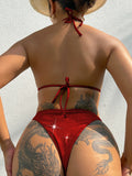 Shiny Metal Chains Rhinestone Diamond Bikini Female Swimsuit Women Swimwear Two-pieces Bikini Set Halter Bathing Suit Swim Lady
