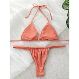 Sexy Wrinkled High Cut Thong Bikini Women Swimwear Female Swimsuit Two-Pieces Bikini Set Bather Bathing Suit Swim Lady V4010C