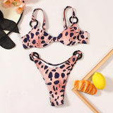 Cikini-Women's Split Swimsuit, Round Accessories, Leopard Point Bikini, Summer Beach Swimwear