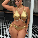 Gold Big Bikini Push Up Women Swimsuit High Waist Plus Size Swimwear Split Bathing Suit Biquine Brasileiro Micro Bikini Set