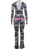Weird Puss Letter Leopard Print 2 Piece Set Women Casual Zip Hooded Crop Jacke+Leggings Matching Stretch Sporty Street Outfits