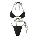 Metal Butterfly Halter High Cut Leg Bikini Women Swimwear Two-Pieces Bikini Set Female Swimsuit Bather Bathing Suit Swim V6460
