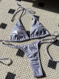 Halter Shiny PU Faux Leather Bikini Female Swimsuit Women Swimwear Two-piece Bikini Set Mini Micro Thong Bathing Suit Swim Lady