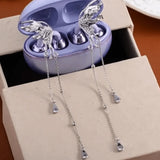 Creative Butterfly Earphone Clips Silver Tassels Headphone Accessories Two Pieces Set Artificial Crystals Earphone Decorations