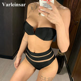 Sexy High Waist Bikini Bandeau Swimsuit Female  Women Swimwear Two-Pieces Bikini Set With Bra Cup Bather Bathing Suit V1297