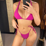Sexy 11 Color Halter Mini Micro Thong Bikini Female Swimsuit Women Swimwear Two-Pieces Bikini Set Bather Bathing Suit Swim V4064