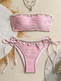 XS - XL Bandeau Wrinkled High Cut Bikini Women Swimwear Female Swimsuit Two-pieces Bikini Set Shells Bather Bathing Suit Swim
