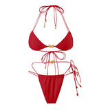 Metal Butterfly Halter High Cut Leg Bikini Women Swimwear Two-Pieces Bikini Set Female Swimsuit Bather Bathing Suit Swim V6460