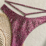 Sexy Printed PU Faux Leather Halter Bikini Female Swimsuit Women Swimwear Two-Pieces Bikini Set Bather Bathing Suit Swim V6579