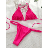 Sexy Wrinkled High Cut Thong Bikini Women Swimwear Female Swimsuit Two-Pieces Bikini Set Bather Bathing Suit Swim Lady V4010C