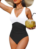 S - XXL Twist Front V Neck One Piece Swimsuit Women Swimwear Female Slim Monokini Backless Bathing Suit Swim Beachwear Bodysuit