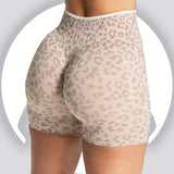 Women's High Waisted Leopard Print Yoga Shorts — Seamless Tummy Control Workout Biker Shorts for Gym, Fitness, and Running