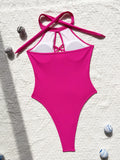 High Neck Lace Up High Leg Cut Women Swimwear One Piece Swimsuit Female Backless Monokini Hollow Out Bathing Suit Swim Bodysuit