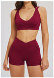 2PCS Yoga Shorts Set Women Tracksuits Gym Clothes Fitness Sports Suit Female Shockproof Bra High Waist Shorts Set Sportswear