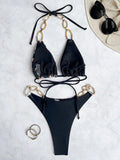 Shiny Metal Chains Rhinestone Diamond Bikini Female Swimsuit Women Swimwear Two-pieces Bikini Set Halter Bathing Suit Swim Lady