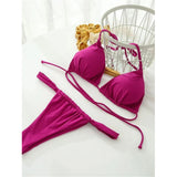 Sexy Wrinkled High Cut Thong Bikini Women Swimwear Female Swimsuit Two-Pieces Bikini Set Bather Bathing Suit Swim Lady V4010C
