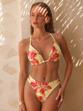 Fashion Sexy Leopard Print Bikini Set for Women, Tie Side String Two Piece Swimsuit, Push Up Beach Bathing Suit, Summer