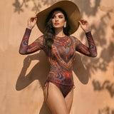 Women's Two Piece Swimwear Long Sleeve Mesh Swimsuit UPF 50+ 2026 New Smart Swimsuit SPF High Elasticity Padded Beachwear