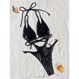 S - XL PU Faux Leather Scrunch Butt Bikini Women Swimwear Female Swimsuit Two-Pieces Bikini Set Bather Bathing Suit Swim V6305