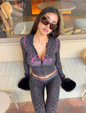 Gia 26SS Slim Fit Letter Printed Open Thread Design Hooded Zipper Short Jacket Pants Set