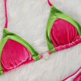 2026 Splicing Halter Velvet Bikini Female Swimsuit Women Brazilian Swimwear Two-pieces Bikini Set High Cut Bathing Suit Swim