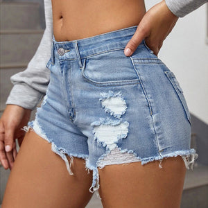 High Waist Ripped Jean Shorts for Women Summer Sexy Slim Fit Denim Shorts Woman Vintage Blue Raw Hem Pocket Hot Mini Pants 2026