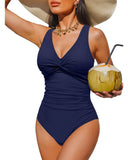 S - XXL Twist Front V Neck One Piece Swimsuit Women Swimwear Female Slim Monokini Backless Bathing Suit Swim Beachwear Bodysuit
