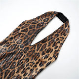 Shestyle V Neck Sequin Mini Sexy Dress Women Backless Sleeveless Halter Leopard Sheath Skinny Party Outfits Dot Brown Wild 2025